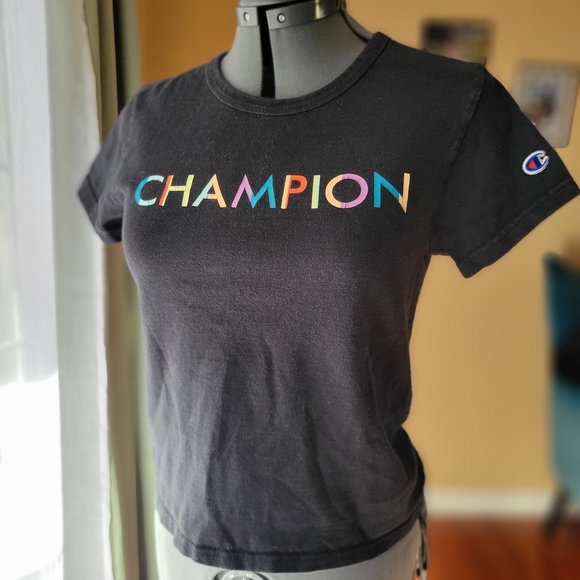 Champion Tops - Champion Black Multicolor Logo T-Shirt Women's Size Medium